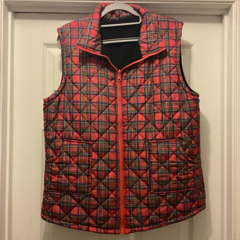 Top It Off Reversible Women's Quilted Red Plaid Puffer Vest